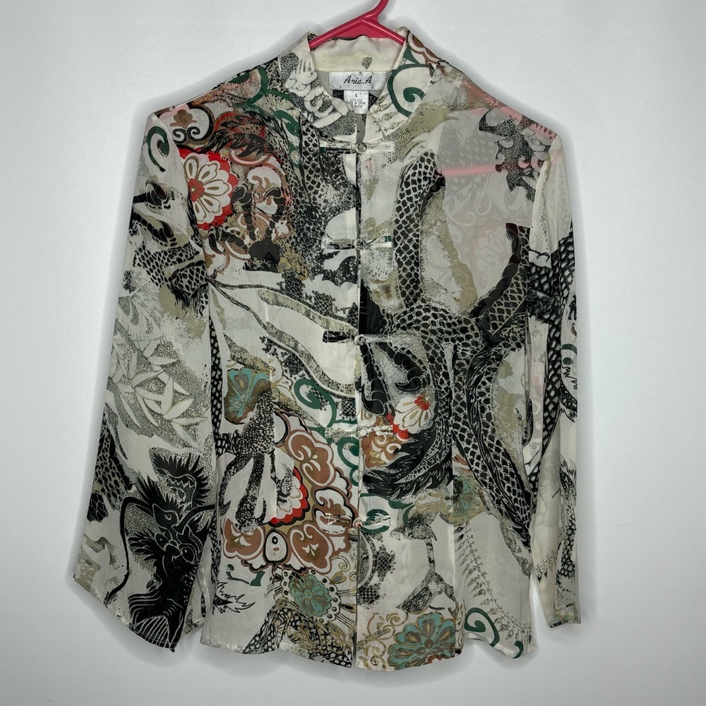 Silk Dragon Button Up Blouse- Very Rare! - image 1